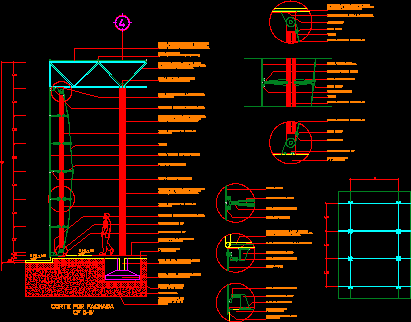 Planos de Detalle de anclaje de vidrio sin canceleria por arañas   estructura con postes y tensores; cubiertas, en Estructuras de acero – Detalles constructivos