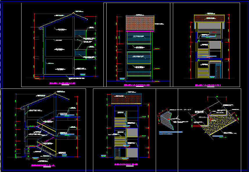 Planos de Detalle de escalera 4 tramos, en Proyectos de escaleras 2d – Escaleras