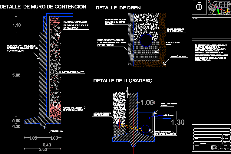Planos de Detalle de muro de contencion en tunel, en Cimentaciones – Detalles constructivos