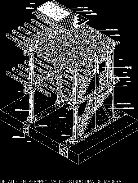 Planos de Detalle en perspectiva de estructura de madera, en De madera – Detalles constructivos