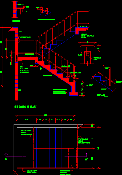 Planos de Detalles constructivos de una grada común, en Proyectos de escaleras 2d – Escaleras