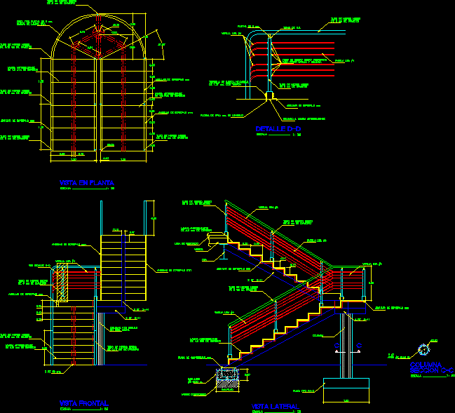 Planos de Diseño escalera en u con estructura metálica, en Proyectos de escaleras 2d – Escaleras
