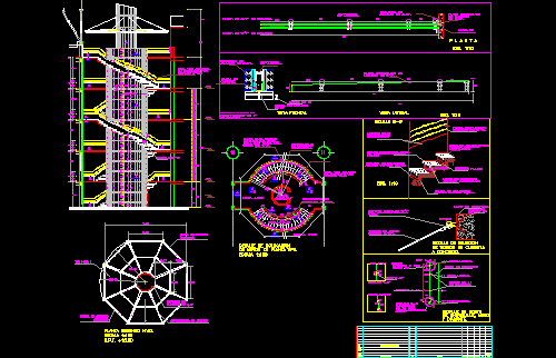 Planos de Escalera circular rodeando el conducto de elevadores, en Proyectos de escaleras 2d – Escaleras