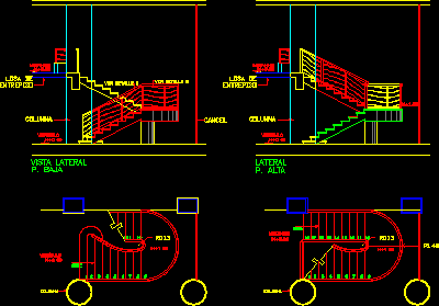 Planos de Escalera con descanso semicircular, en Proyectos de escaleras 2d – Escaleras