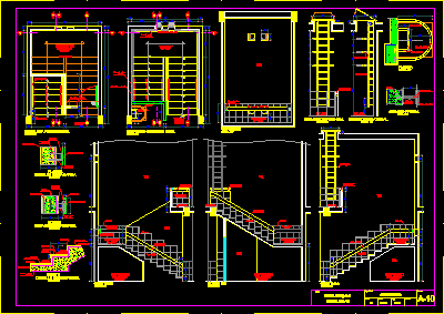 Planos de Escalera de ho ao en dos tramos, en Detalles constructivos – Escaleras