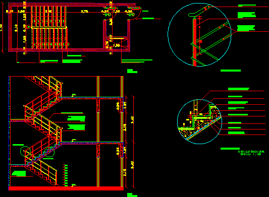 Planos de Escalera entre muros, en Proyectos de escaleras 2d – Escaleras