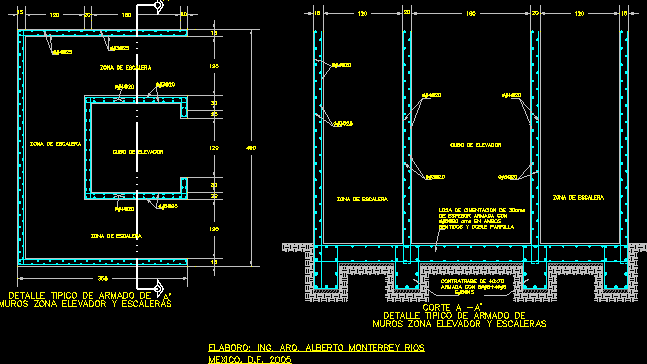 Planos de Estructura para cubo de elevador, en Hormigón armado – Detalles constructivos