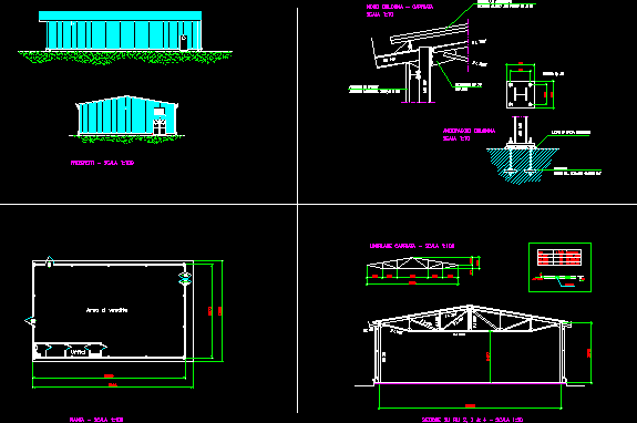 Planos de Galpón de acero para supermercado dimensiones 12.55 x 20 m, en Galpones – Proyectos