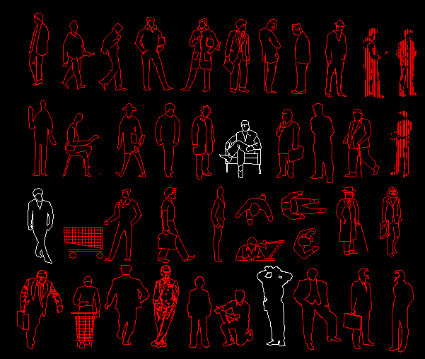 Planos de Homens zipados – figuras humanas, en alzado – Personas
