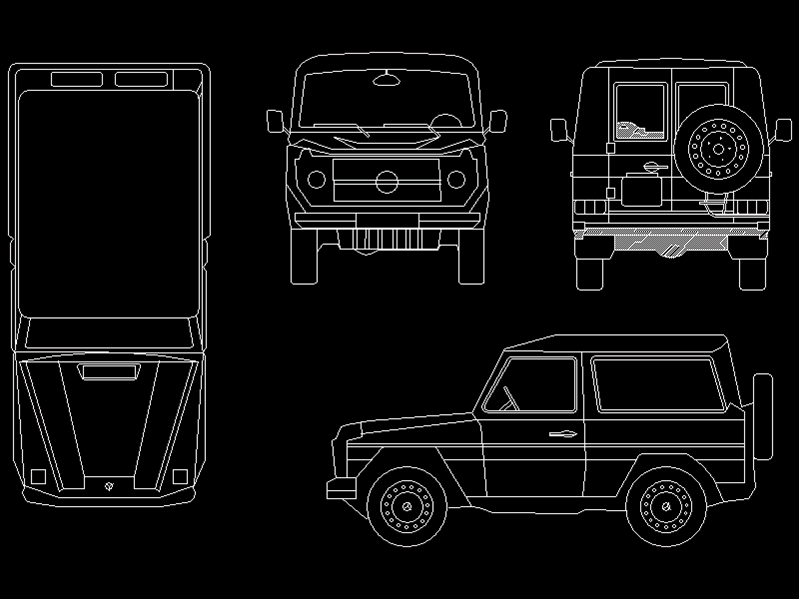 Planos de Jeep4 vistas, en Automóviles en 2d 4 vistas – Medios de transporte