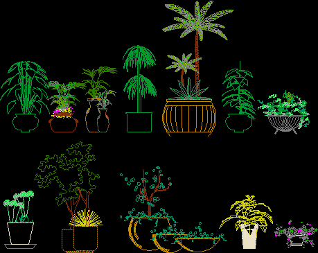 Planos de Macetas en elvacion, en Arbustos en alzado – Arboles y plantas