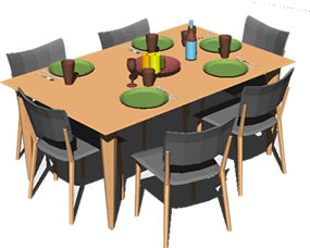 Planos de Mesa de comedor completo, en Mesas y juegos de comedor 3d – Muebles equipamiento