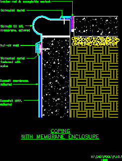 imagen Piscinas - colocación de membrana - detalle de borde superior, en Detalles constructivos - Piscinas y natatorios