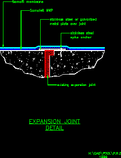 Planos de Piscinas – colocación de membrana – detalle de junta de expansion, en Detalles constructivos – Piscinas y natatorios