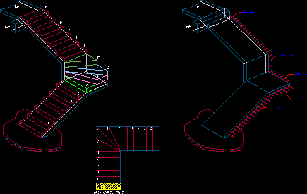 Planos de Plano e isometrico de escalera en forma de l, en Proyectos de escaleras 2d – Escaleras