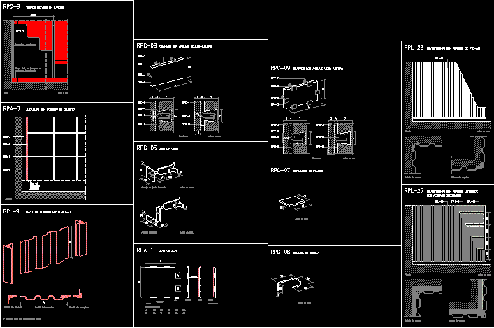 imagen Planos de perfiles de aluminio, en Tabiquería liviana - Detalles constructivos