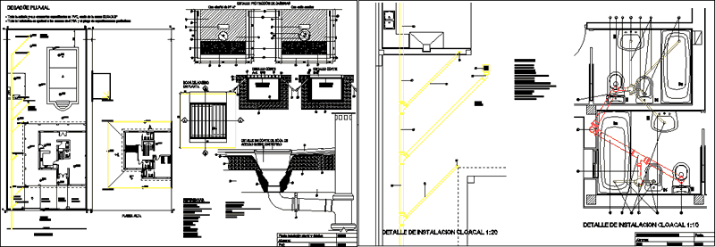 Planos de Planta de instalacion pluvial y detalles, en Instalaciones cloacales y pluviales – Instalaciones