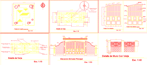 Planos de Portones y detalles de muro perimetral, en Balcones – Aberturas