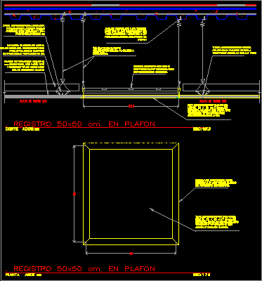 Planos de Registro 50×50 cm. en plafon, en Losacero – Sistemas constructivos