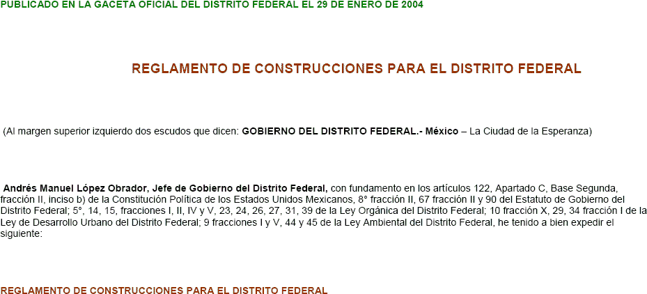 Reglamento de construcciones para el distrito federal., en México – distrito federal – Normas de edificación