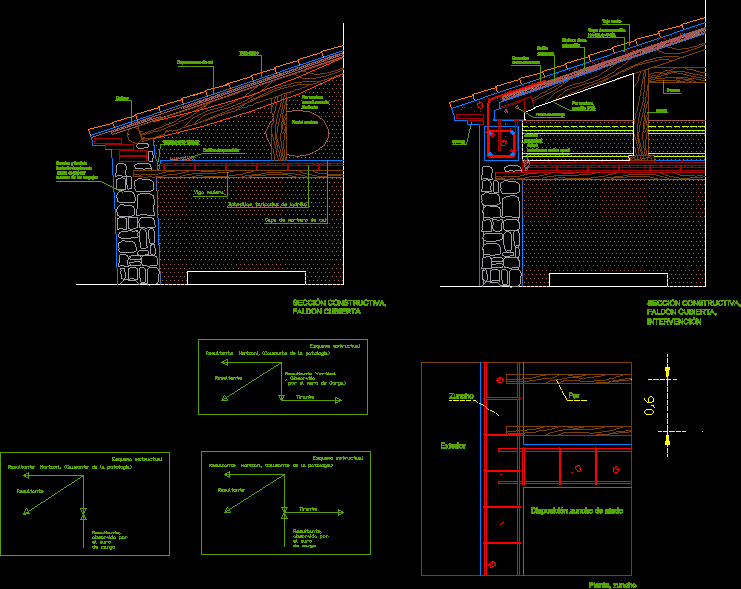 Planos de Restauracion de cubierta, en De madera – Detalles constructivos