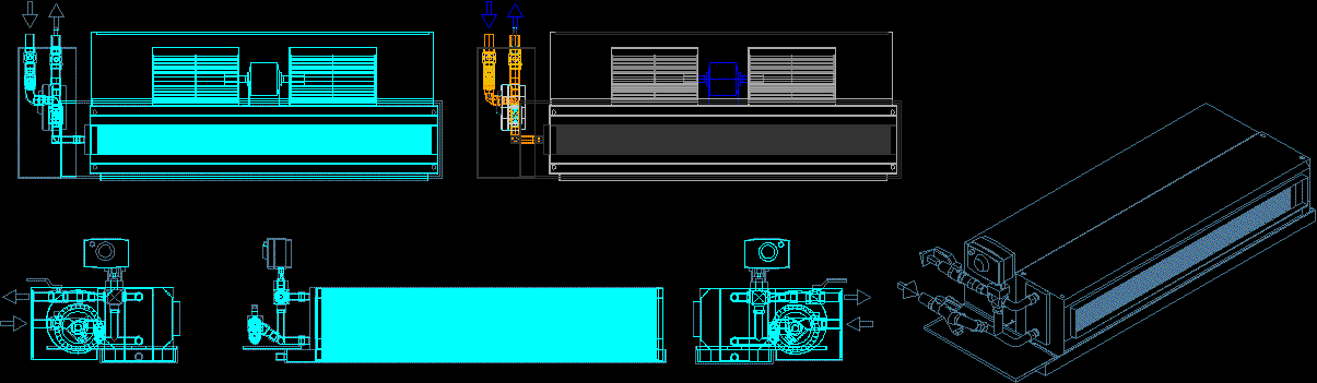 Planos de Serpentín típico fan unidad de conexión detalle, en Aire acondicionado – Climatización