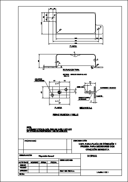 Planos de Tapa para placa de conexión, en Normas – Electricidad iluminación