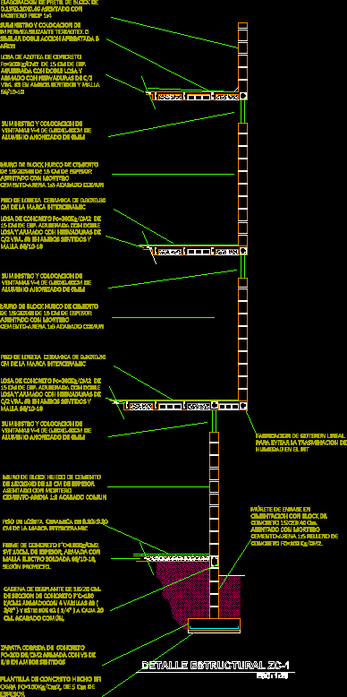 imagen Planos de Detalle estructural de zapata corrida en DWG AUTOCAD, Cortes con detalles constructivos - Detalles constructivos