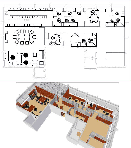 imagen Planos de Diseño de oficina 3d en ecuador en DWG AUTOCAD, Oficinas bancos y administración - Proyectos
