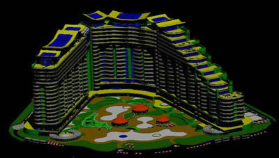 imagen Planos de Hotel de playa 3d en DWG AUTOCAD, Casinos hoteles y restaurantes - Proyectos