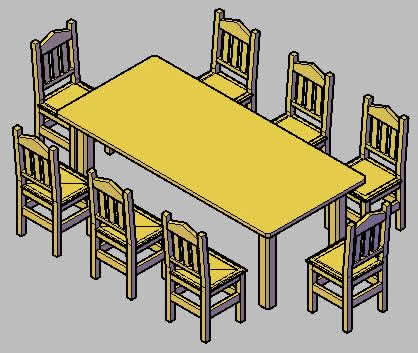 imagen Mesa y sillas de comedor 3d en DWG
