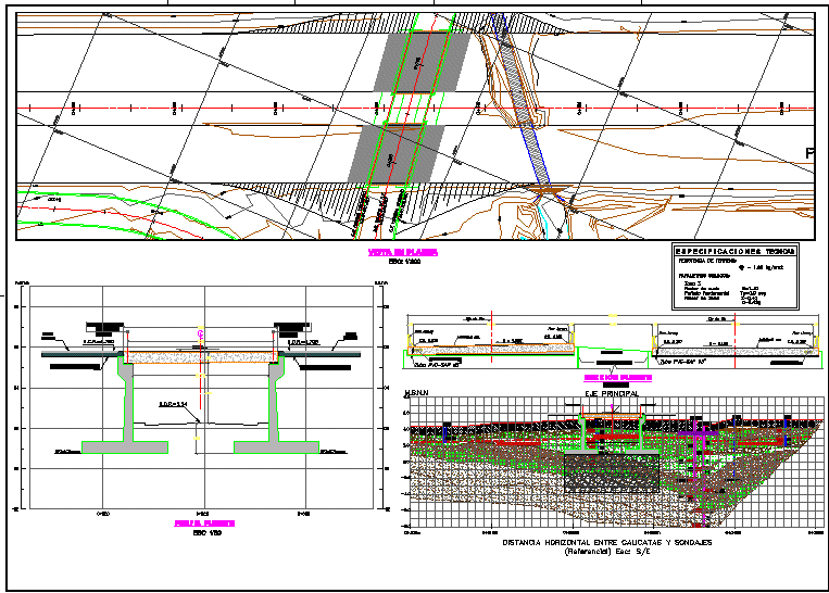 imagen Planos de Planta y perfil de paso a desnivel en DWG AUTOCAD, Puentes - Obras viales - diques