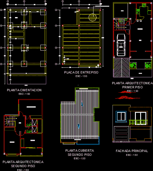 imagen Planos de Vivienda dos pisos en DWG AUTOCAD, Vivienda unifamiliar - Proyectos