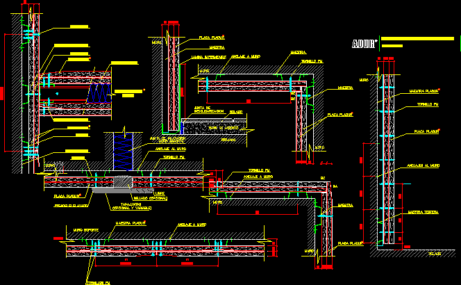 Planos de Trasdosados semidirecto placa múltiple, en Tabiquería de yeso pladur – durlock o similar – Sistemas constructivos