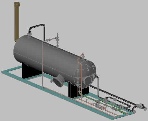 Planos de Tratador termico horizontal 3d, en Industria petrolera – Máquinas instalaciones