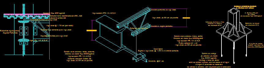 Planos de Union columna de acero – trabe – viga joist – cubierta losacero – cimentacion y montaje de columna de acero, en Losacero – Sistemas constructivos