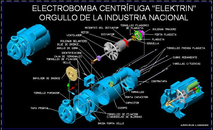 Planos de Vista explosiva de electrobomba centrifuga, en Equipos de bombeo – Máquinas instalaciones